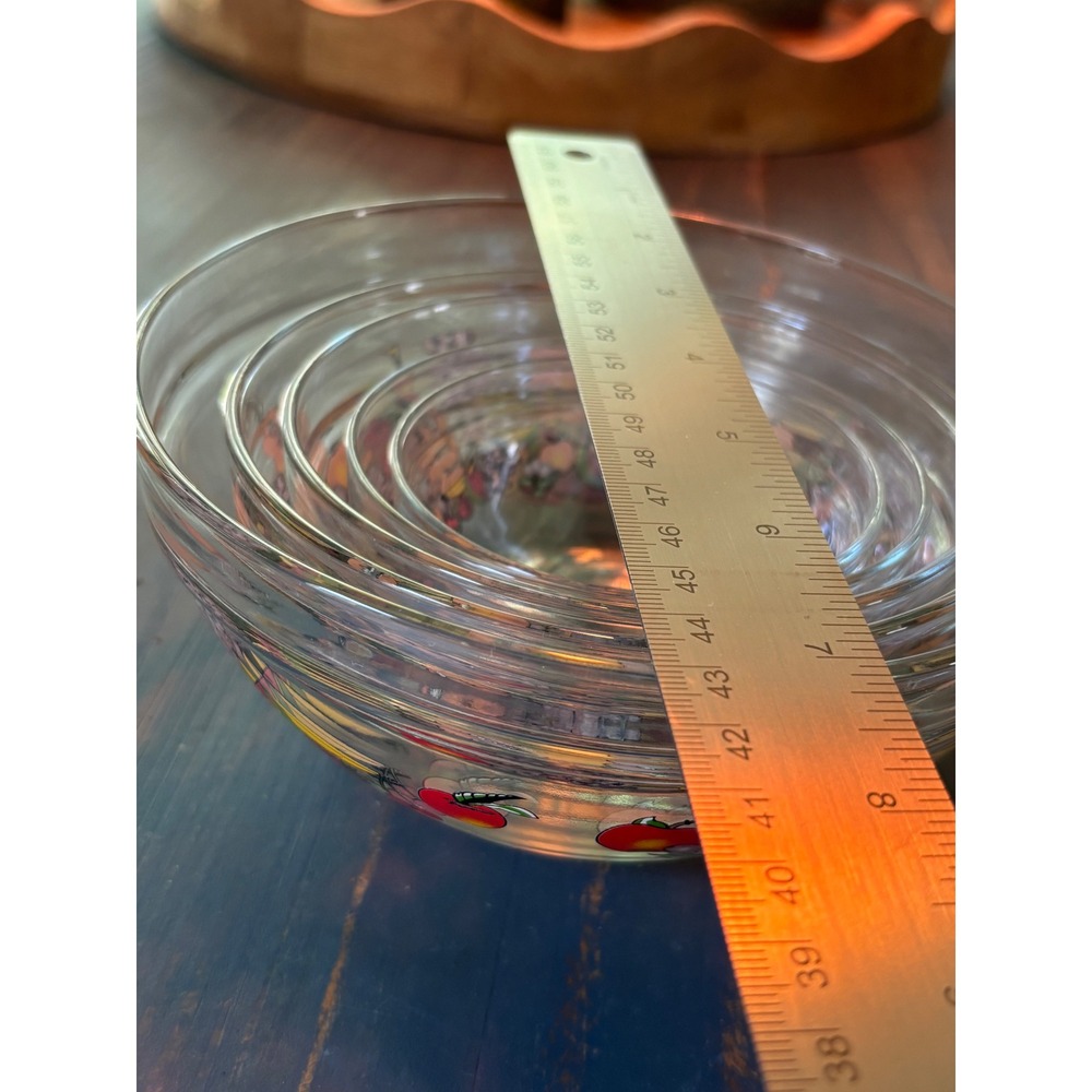 Vintage Fruit Motif Glass Nesting Mixing Bowls Set of 5 Heat Resistant Clear - Picture 12 of 12